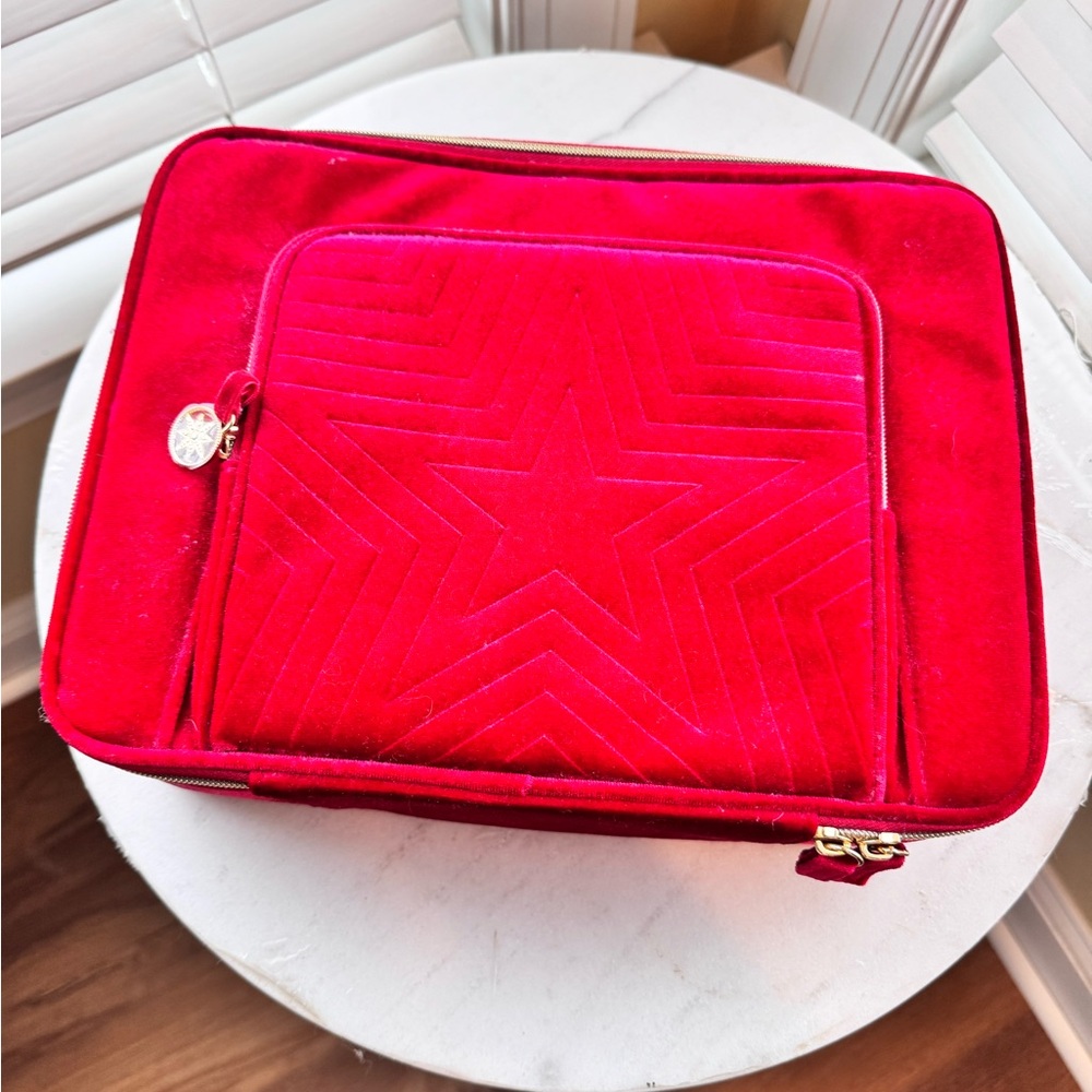 Estee Lauder Vibrant Red Quilted Star Velvet Travel Train Makeup Case